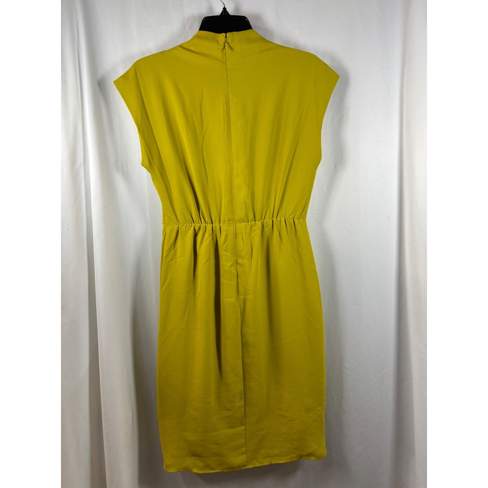 Express Womens Chartreuse Yellow Mock Neck Pleated Sleeveless Sheath Dress Small - Picture 2 of 6